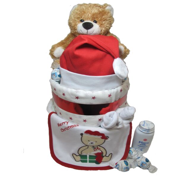 Baby's Christmas Nappy Cake - Teddy Bear Thumbnail