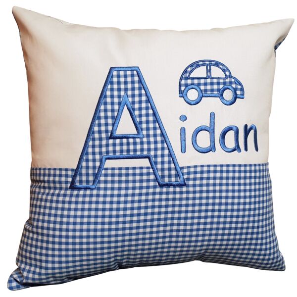 Personalised little car gingham cushion Thumbnail