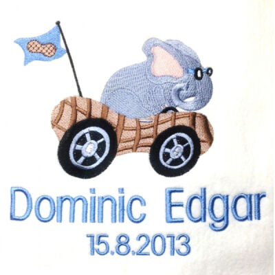 My Elephant in a Racer Personalised Blanket Thumbnail