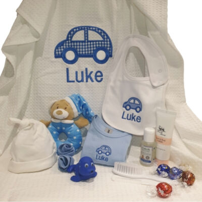 Waffle Weave Blanket with Personalised Little Car & Name Thumbnail